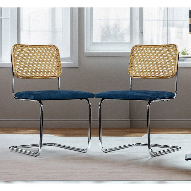 Boho 46cm H Velvet Upholstered Metal Cantilever Chair, Blue