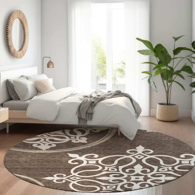 Premium Machine Washable Prisco Chocolate Rug, Round 8'