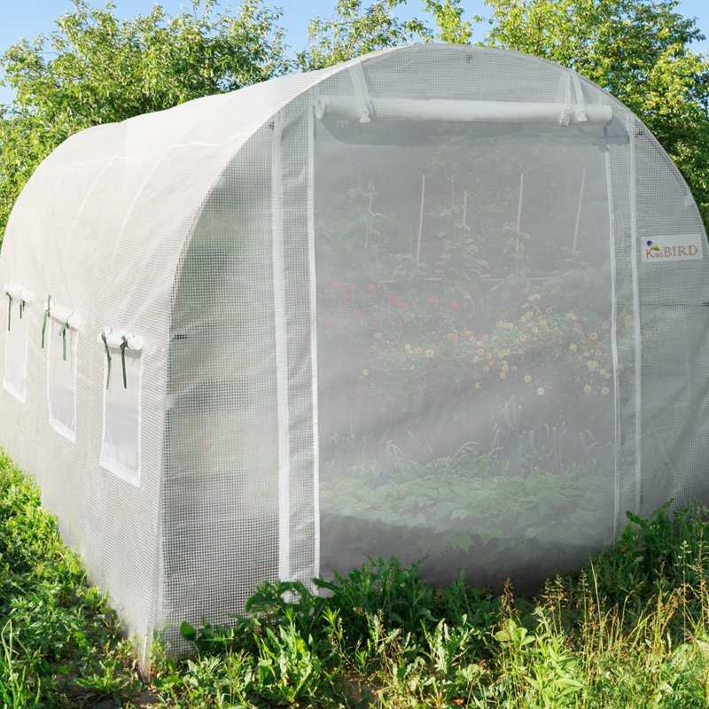 KING BIRD 10x6.6x6.6FT Upgraded Large Walk-in Greenhouse Heavy Duty Galvanized Steel Frame 2 Zippered Screen Doors 6 Screen Windows Tunnel Garden Plant Hot Green House White