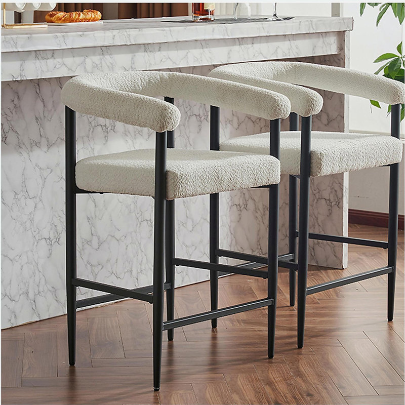 Ensemble de 2 tabourets de bar modernes en tissu de velours, tabouret de bar avec structure en métal et accoudoirs, tabouret de bar pour îlot de cuisine, restaurant