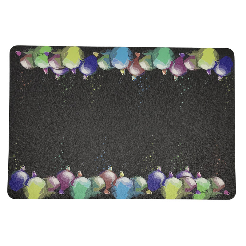 Xmas Vegan Leather Rectangle Placemats, Black