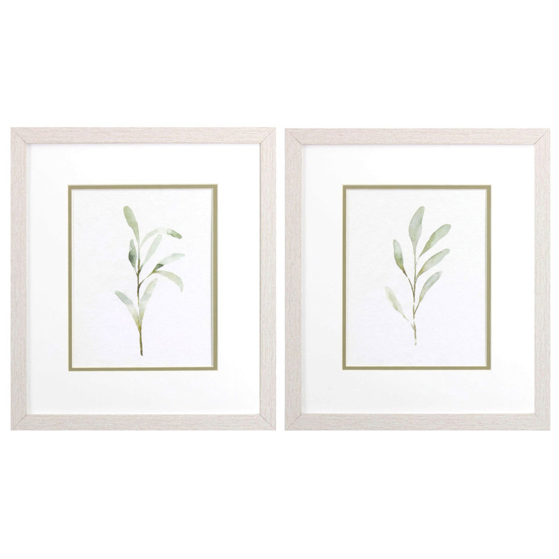 Distressed Whitewash Framed Olive Branch Print Set