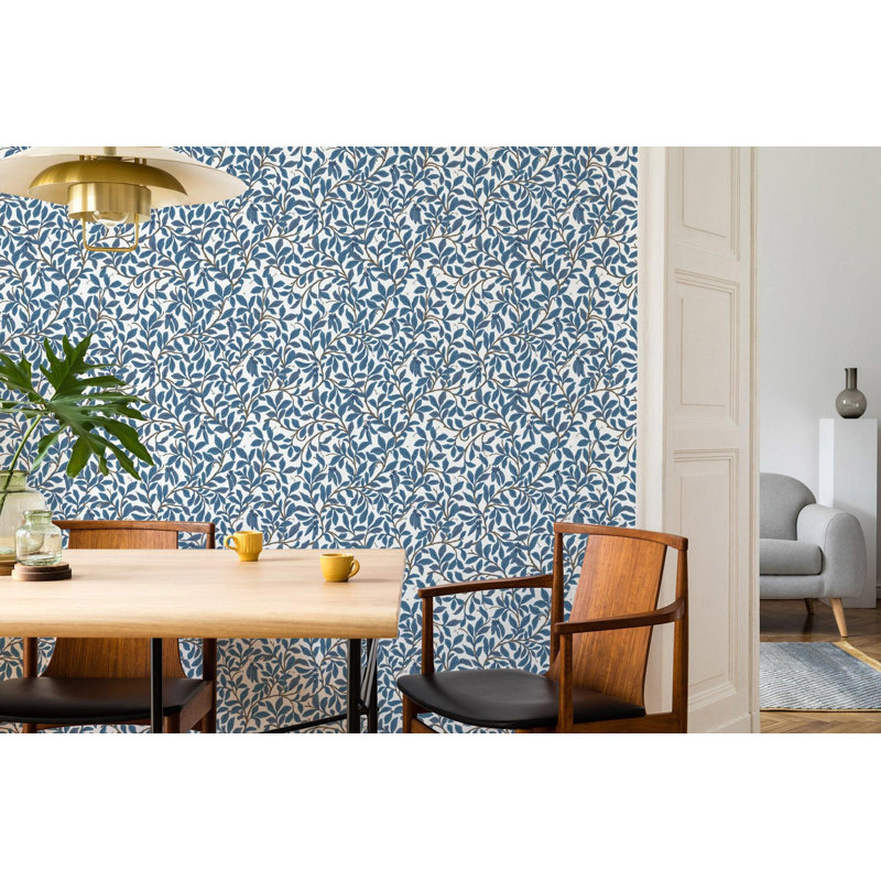 Feuille et gousse - Papier peint, Peler et coller, Bleu marine blanc, Self-Adhesive