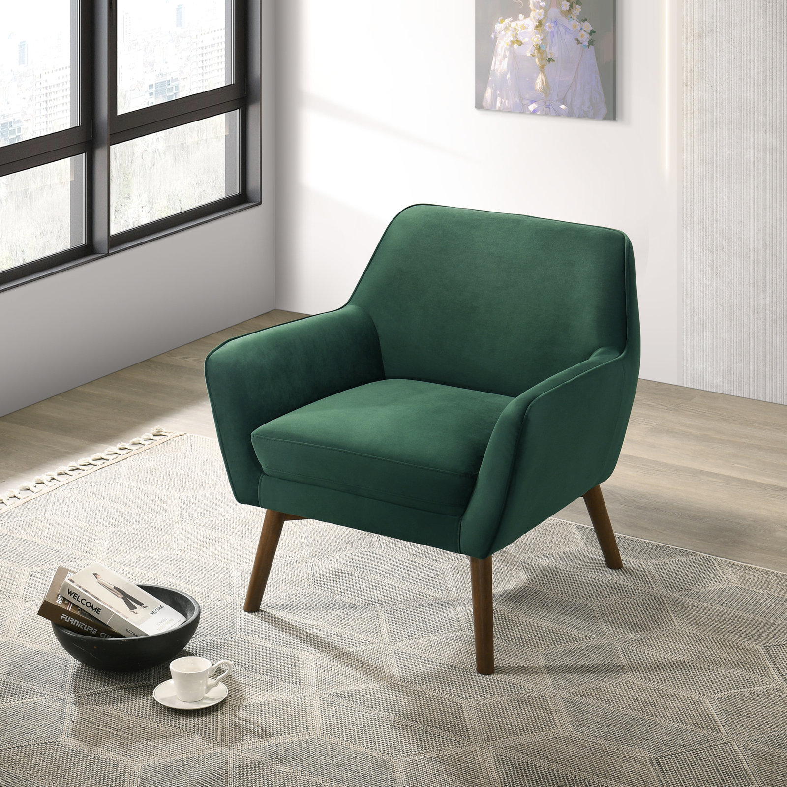 Ahrens Accent Chair, Forrest Green Velvet