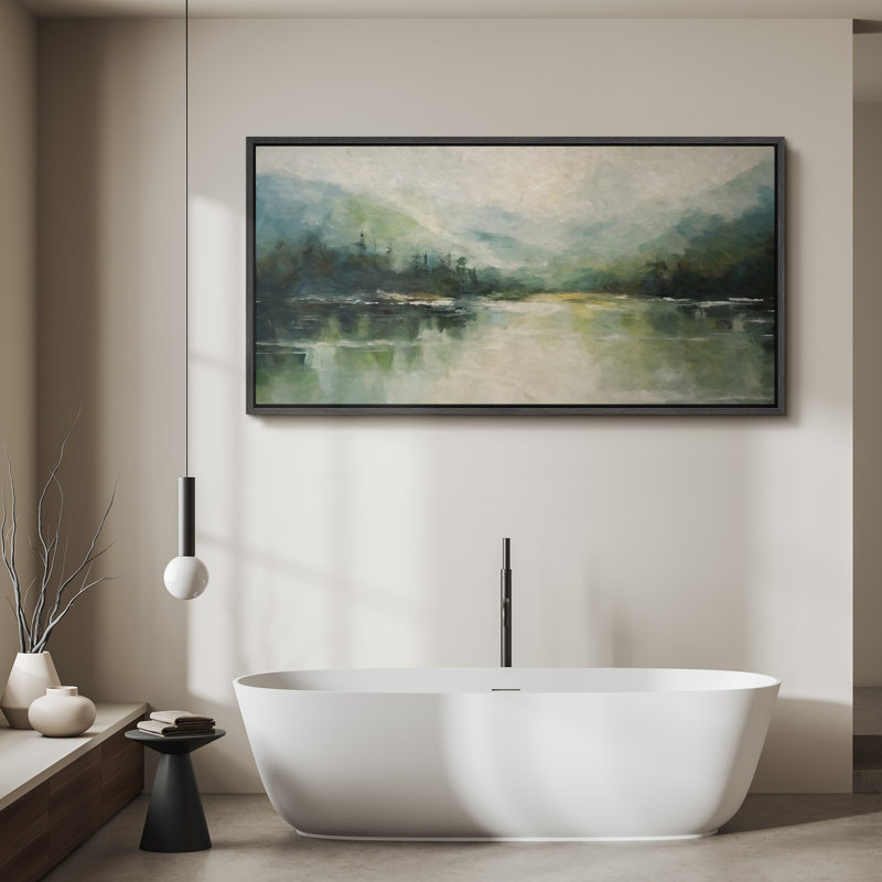 «Abstract Landscape Mountain Lake Impressionist Nature Scene», reproduction encadrée, H 30 po x l 60 po