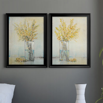 «Yellow Spray In Vase I», ensemble de 2 peintures sur toile encadrées