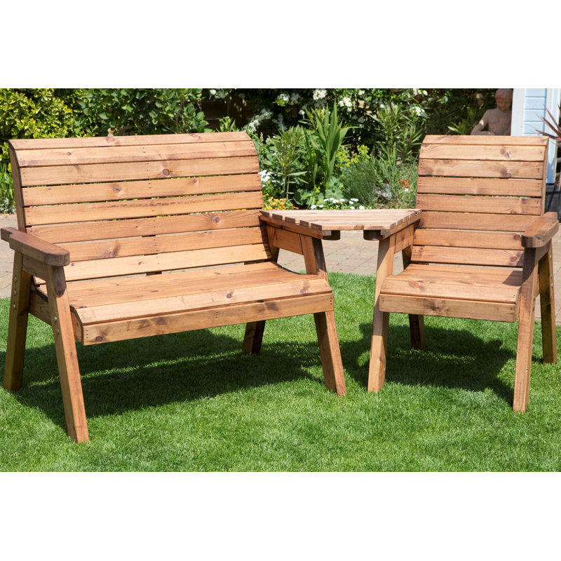 Cennet Hand Made 3 Seater Chunky Rustic Wooden Garden Furniture Set with Angled tray