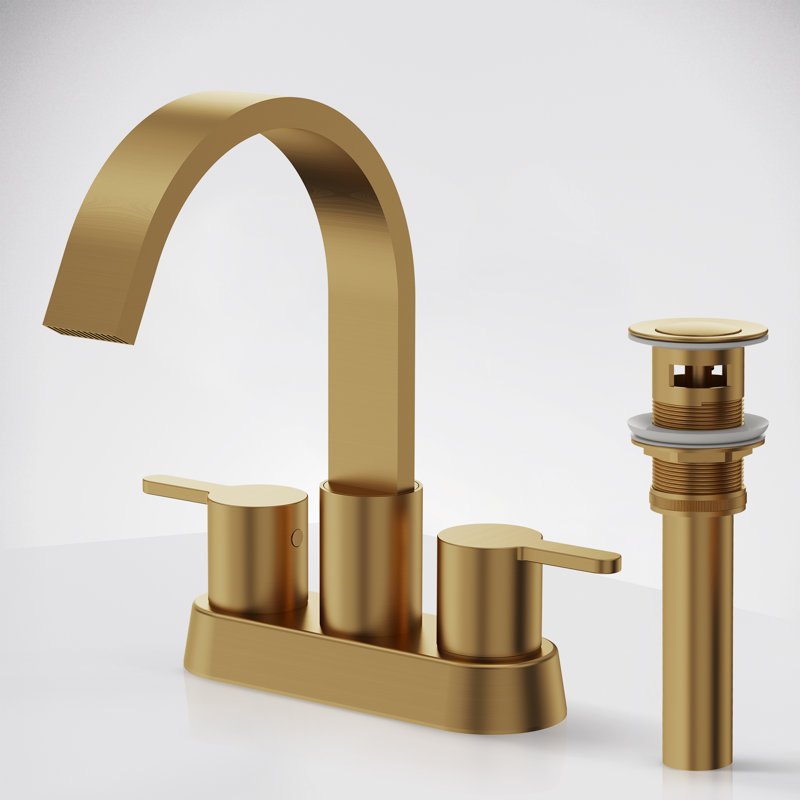 Centerset Bathroom Faucet with Drain Assembly, 2-handle Bathroom Sink Faucet, Brushed Gold