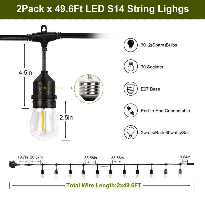 Amruth 1511.8cm 32 - Bulb Standard String Light (End to End Connectable)