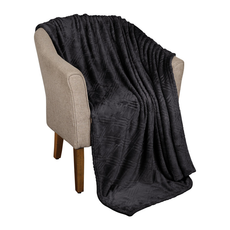 Couverture molletonnée en polyester moelleux Alaska, Noir, Jeté XL