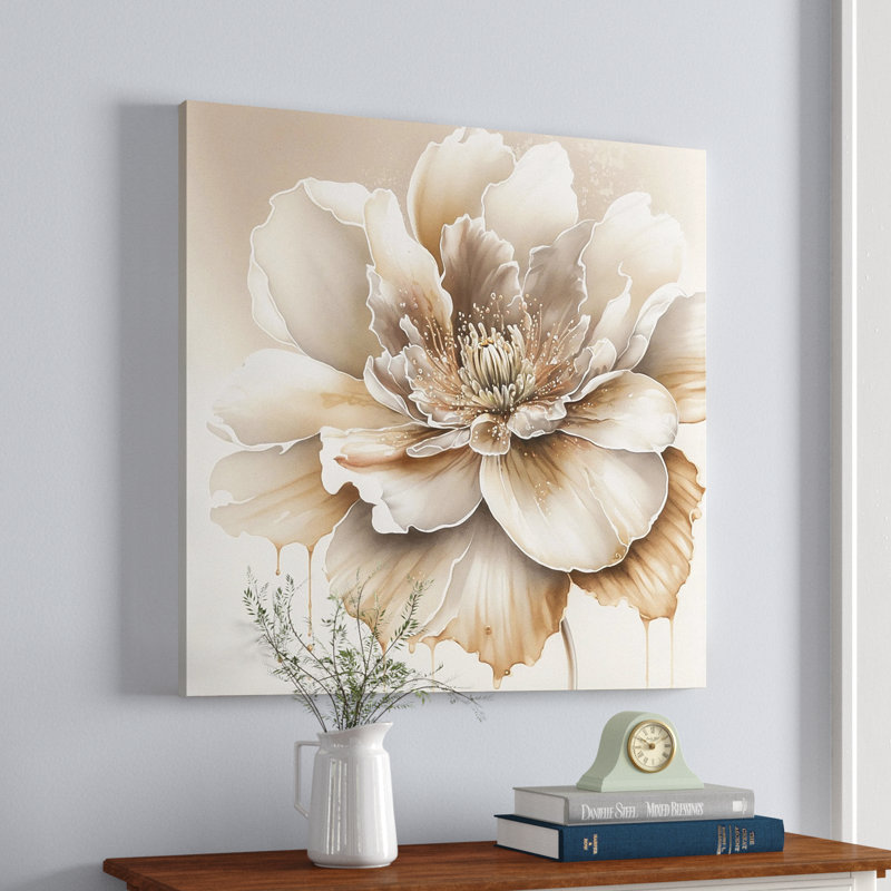 Blooming Beige Floral Design II - Art mural sur toile floral et botanique, H 36 po x l 36 po x P 1,5 po, Toile tendue
