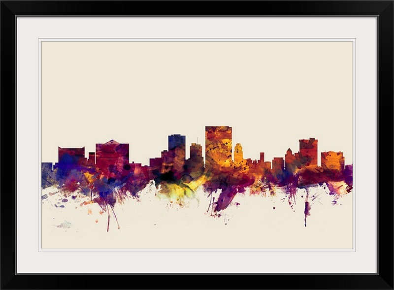 «El Paso Texas Skyline» par Francy, impression, Cadre noir, H 24 po x l 32 po x P 1 po
