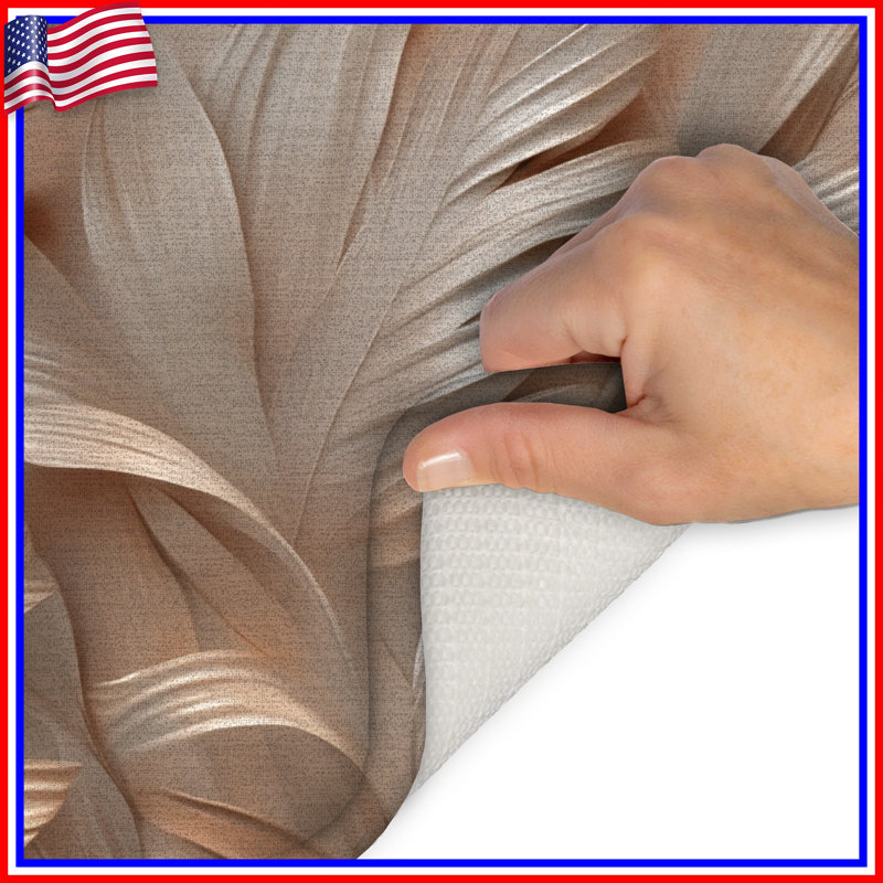 Tapis de bain texturé à motif de feuilles, L 24 po x L 17 po, Beige clair / blanc moyen