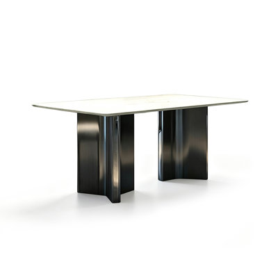 White Rectangular Stone with Metal Dining Table
