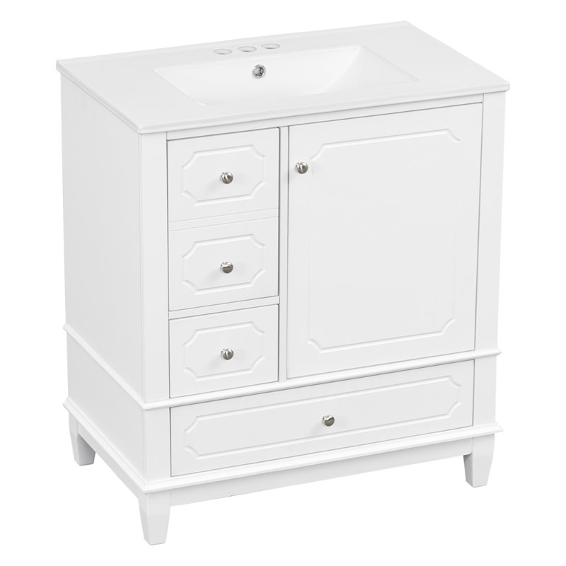 30" Bathroom Vanity with Sink, Soft-Close Door and 3 Drawers,, White