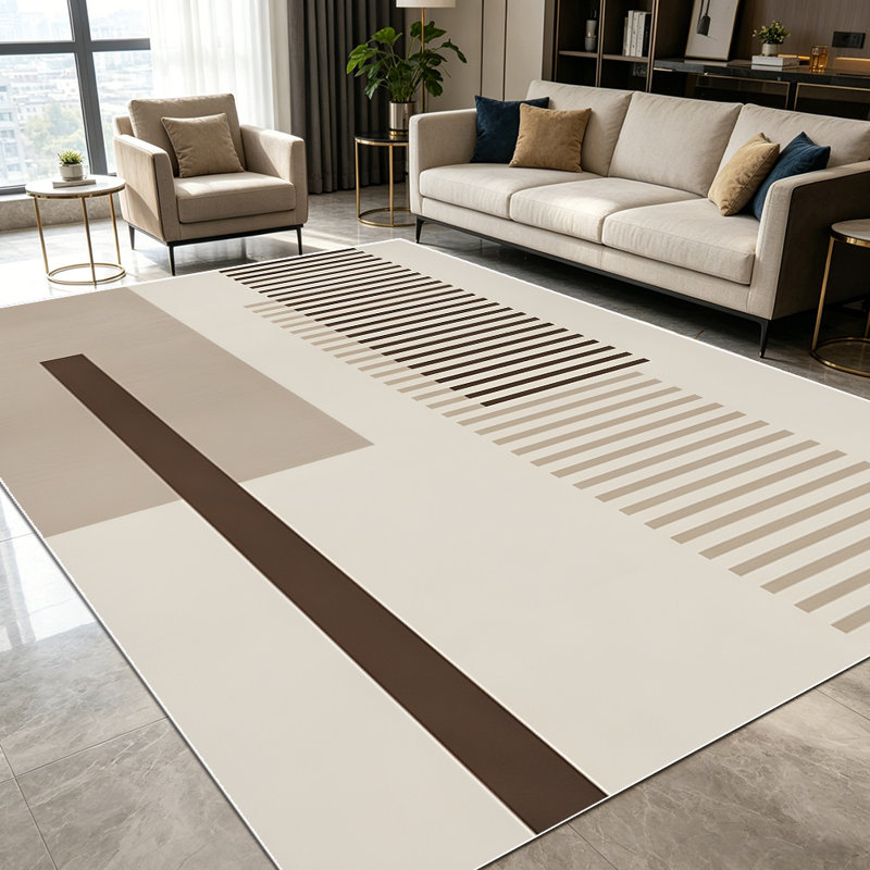1PC Minimalist Neutral Geometric Stripe Line Pattern area rugs for Living Room, Soft and Comfortable, Suitable for all seasons, easy-to-maintain, machine washable Indoor floor mat, Under Table Farmhouse suitable for dining room, bedroom, home office