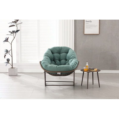 Outdoor Rocking Chair, Patio Oversized Wicker Egg Rocking Chair, Indoor & Outdoor Comfy Rocker Chair With Thick Cushion, Modern Lounge Chair For Balcony, Front Porch, Garden, Backyard, Light Green