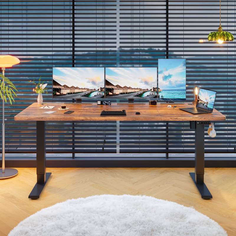 110/130/150 Cm W T-Shaped Standing Desk, Black, 150 cm W x 60 cm D, Brown