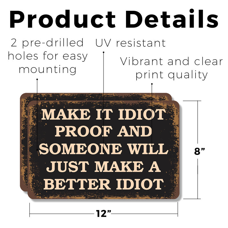 Plaque en plastique 8 po x 12 po Make It Idiot Proof (paquet de 2)