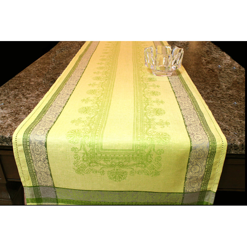Chemin de table French Home 20 po x 68 po Cleopatra, Chartreuse / vert / gris