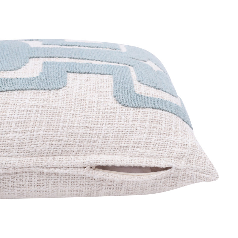 Ocean Blue and Ivory Geometric Embroidered Rectangular Throw Pillow Set