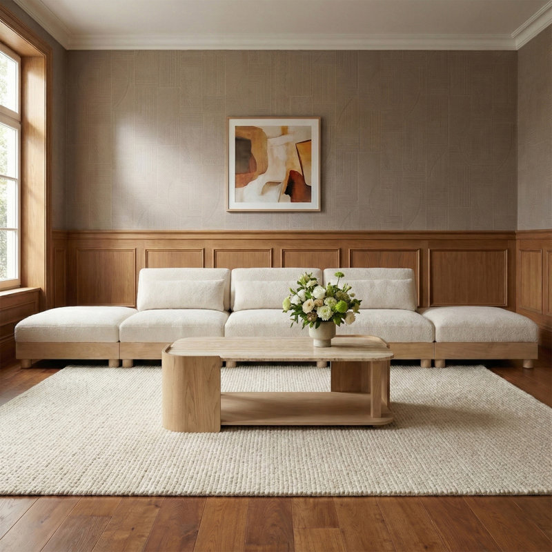 Canapé modulaire rembourré 5 pièces Turin, Crème, Naturel