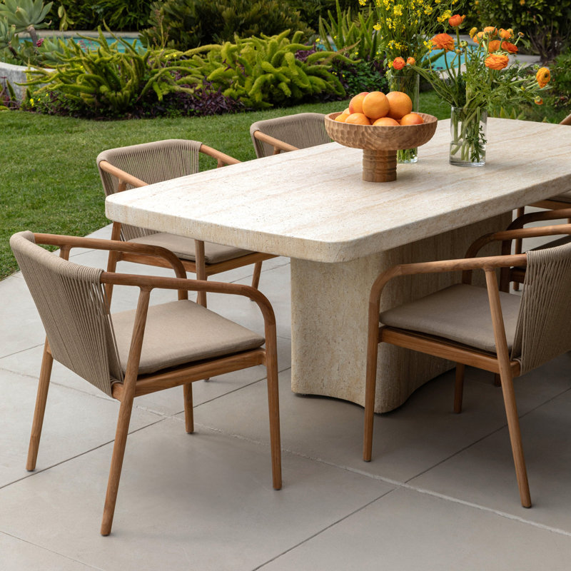 Carson Teak Wood Outdoor Dining Chair, Beige