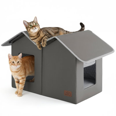 Maison de chat d'extérieur imperméable à l'eau de lit, abri d'hiver isolé très large avec base surélevée et conception résistante aux intempéries pour les chats sauvages et égarés