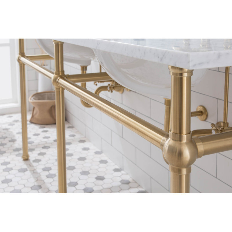 Embassy Stone Oval Console Bathroom Sink with Faucet and Overflow, Satin Brass