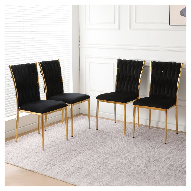 Ensemble de 4 chaises de salle à manger modernes en velours noir avec pieds en métal doré - Chaises de salle à manger ergonomiques rembourrées pour la maison