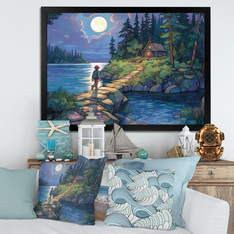 «Moonlit Stroll By The Sea», reproduction sur toile, H 30 po x l 40 po x P 1,5 po, Cadre photo noir