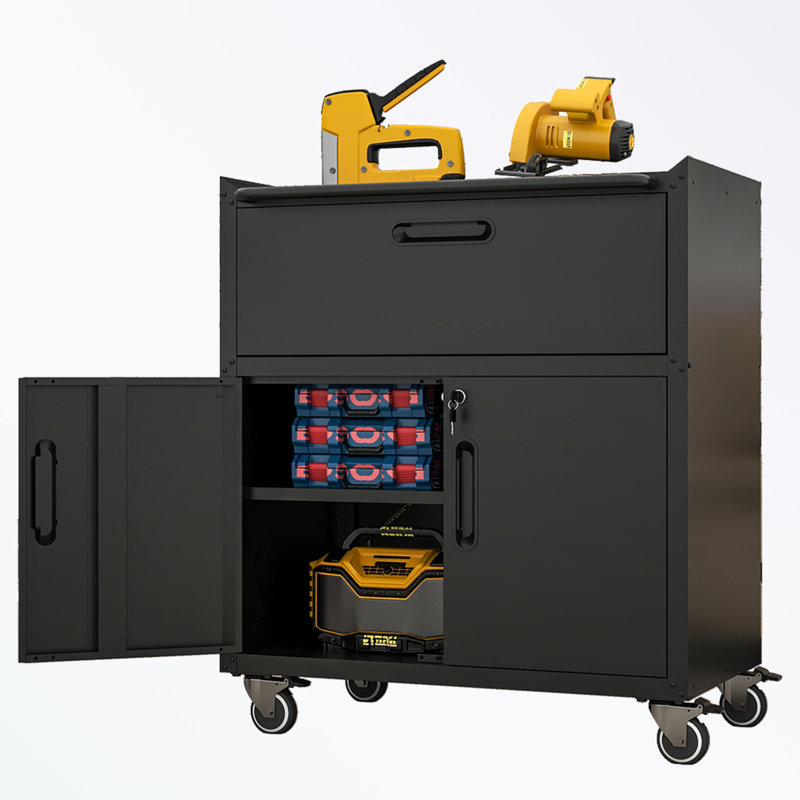Metal Storage Cabinet with Wheels, one drawer and cabinet