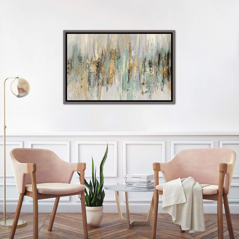 " Dripping Gold I " by Tom Reeves, Picture Framed Canvas, 32" H x 48" W, Dark Rustic Wood