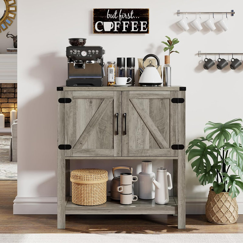 Console avec armoire à 2 portes, table basse avec canapé, table d'entrée avec rangement, buffet de style campagnard , Gris