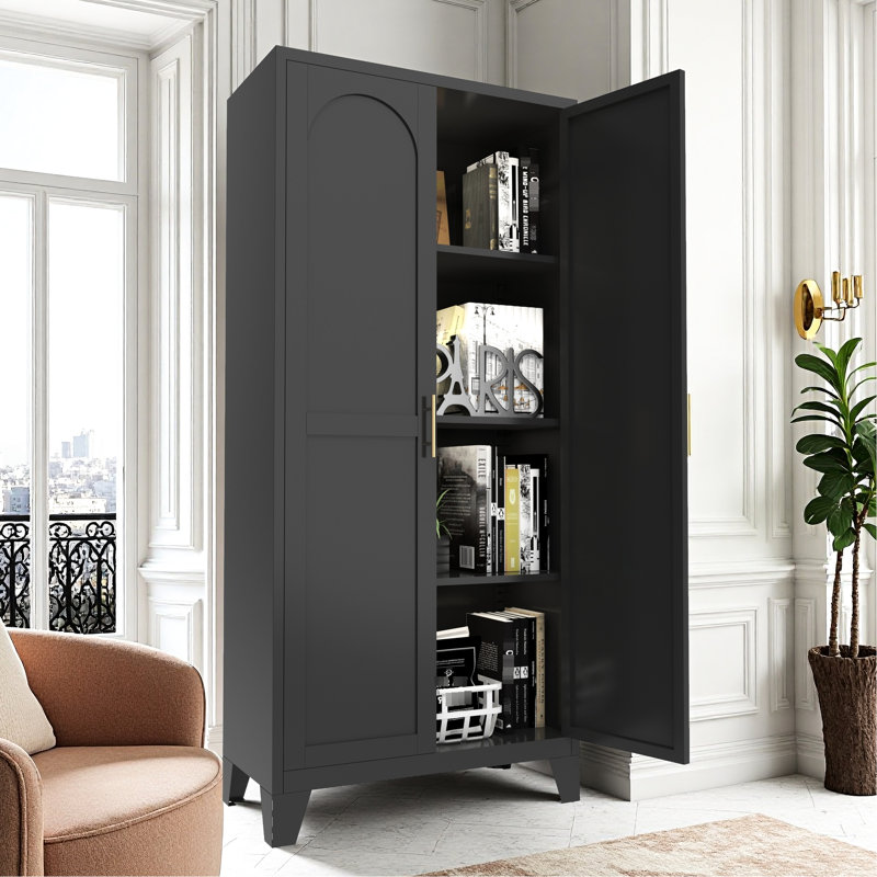 Armoire de rangement en métal avec 2 portes et tablettes réglables, Noir
