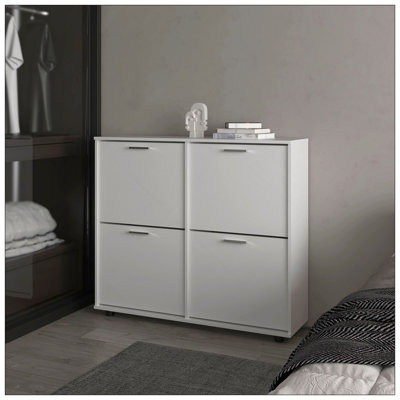 Armoire de rangement blanche à chaussures inclinable avec plusieurs compartiments et design moderne