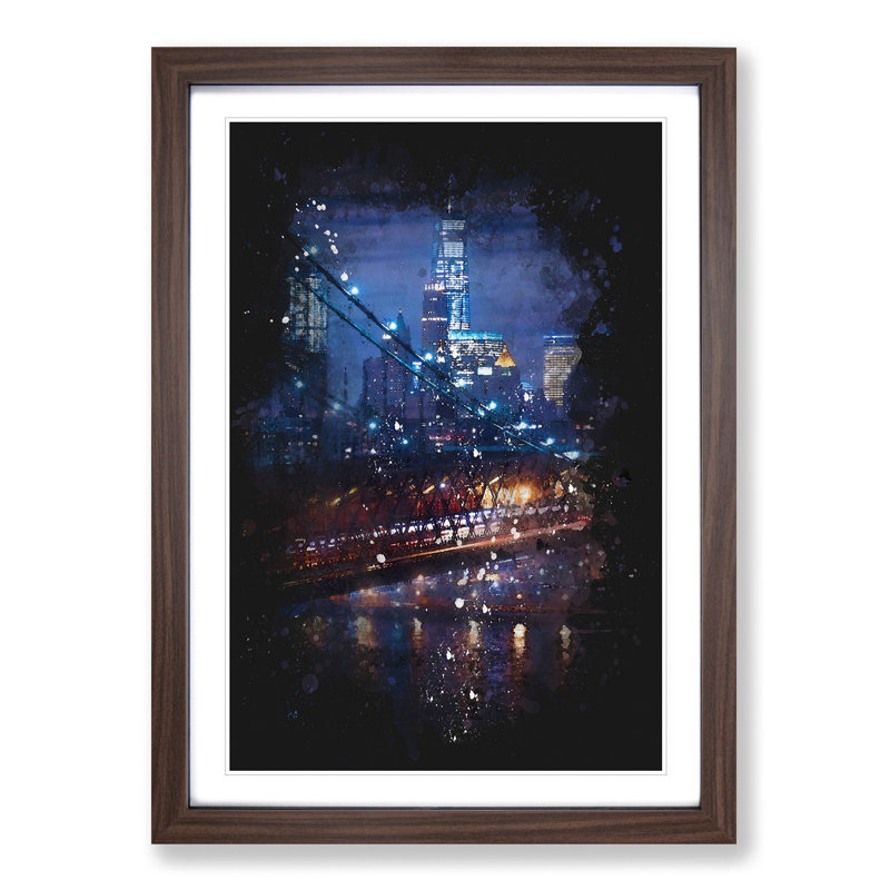 View Of New York City - Single Picture Frame Painting on MDF, Walnut Framed, 33cm H x 24cm W x 2cm D