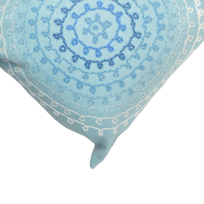 Embroidered Outdoor Throw Pillow, Aqua