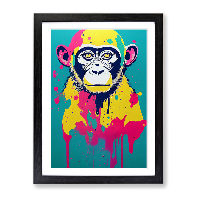 XV1022-3184X Paint Drip Monkey No.5 - Single Picture Frame Print, Black, 64cm H x 46cm W x 2cm D