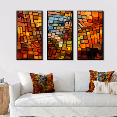 Rêve de vitrail - ensemble de 3 reproductions d'art encadrées abstraites sur toile