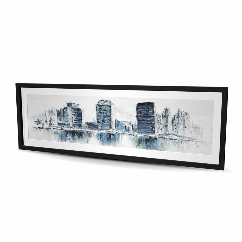 "Textures bleues texturées, paysage urbain gris", reproduction encadrée, Noir