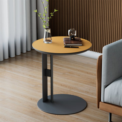 Round Coffee Table Saddle Leather Side End Table by Ebern Designs