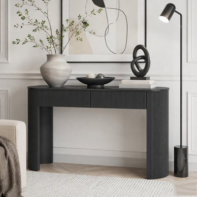 Console moderne cannelée avec plateau ovale et 2 tiroirs