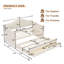 Lit de jour simple avec couchette et tiroirs de rangement - Structure de canapé-lit en bois capitonné à boutons beige pour chambre d'amis et espace de vie-1143594478
