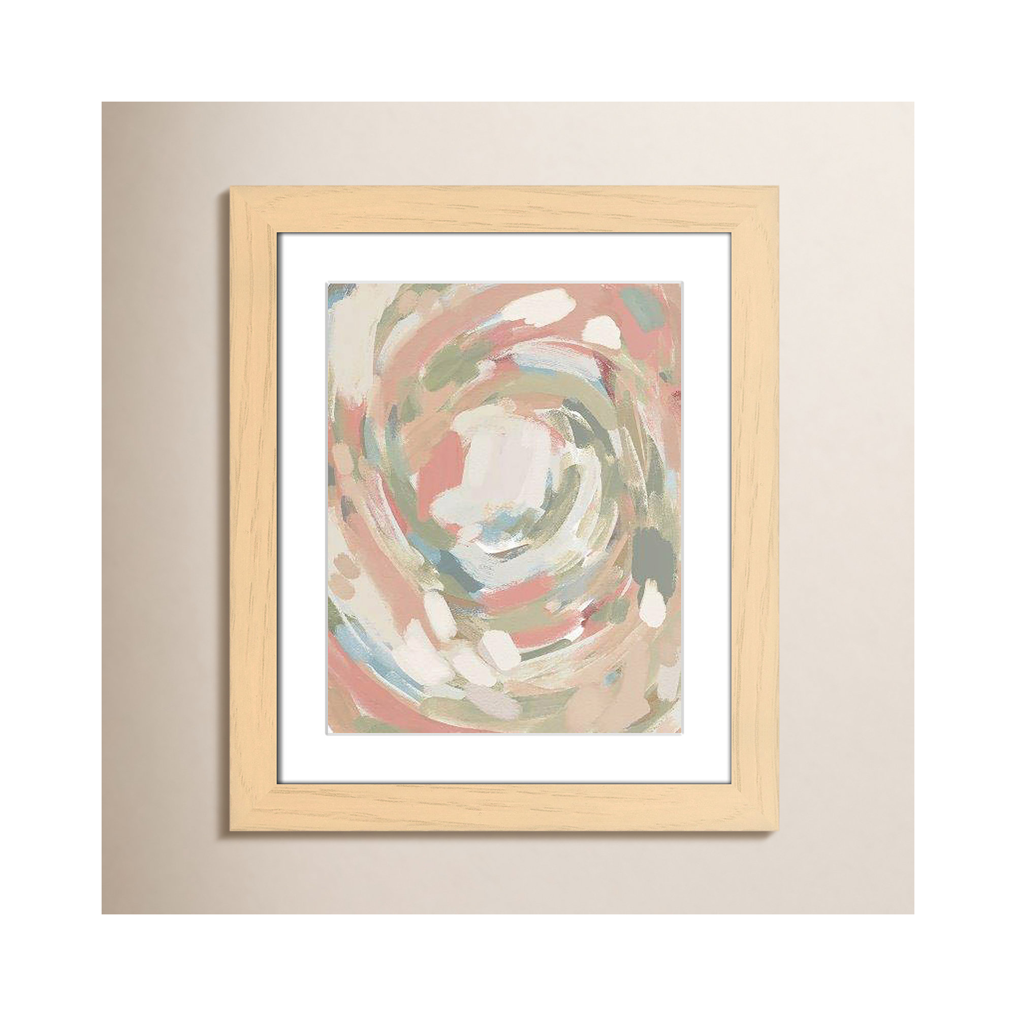 Carmelo Abstract Energy Spring Colors Framed On Paper by Leah Straatsma Print, Natural Cube Frame Matted