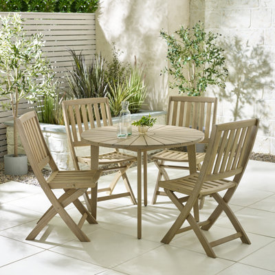 Annily Solid Wood Outdoor Patio Dining Table With 4 Folding Chairs - For Modern Patio