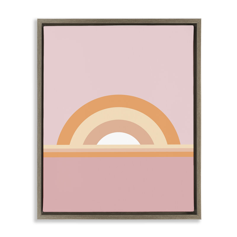 «Mauve & Orange Rainbow Floater», art mural par Dominique Vari, H 31 po x l 25 po, Cadre flottant orme Montalcino