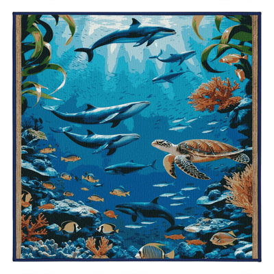 Washable Deep Sea Scene Coastal Area Rug