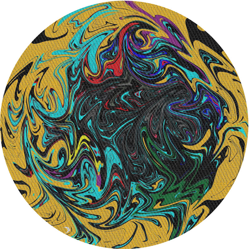 Tapis jaune/bleu à motifs, Rond 5 pi