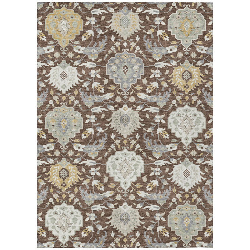 Tapis intérieur lavable damassé gris et ivoire 3 pi x 5 pi